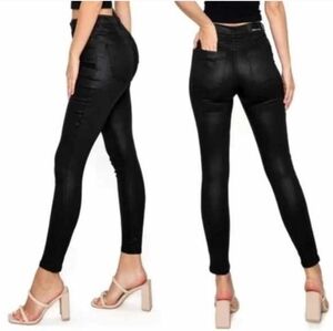 Kendall + Kylie The Kontour High Rise Coated Black Skinny Jeans Size 11/30